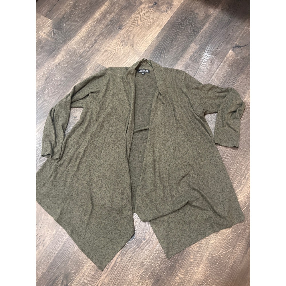 Context Lord and Taylor Womens 1X Olive Green Open‎ Front Sharkbite Cardigan